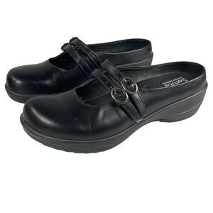 Sanita Mary Jane 2-Strap SlipOn Clogs Blk Leather WOMENS SIZE 8 US | 39 EU Shoes